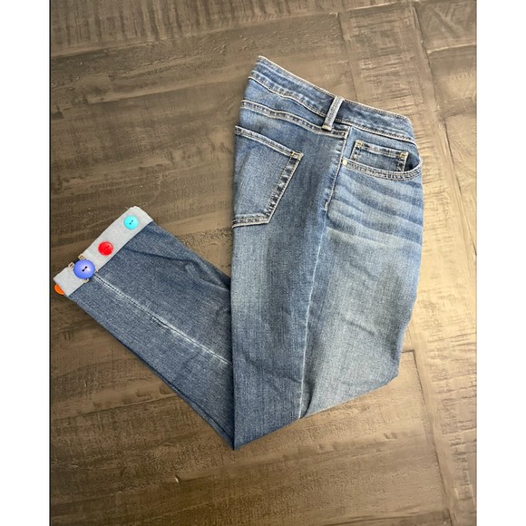 a.n.a Skinny Ankle Jeans Cuffed/Rolled Multicolored Buttons-Sz 6 - Picture 3 of 9